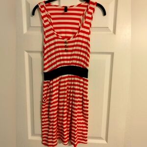 4TH of July women's Dress size L Red & White stripes w navy Blue middle pockets